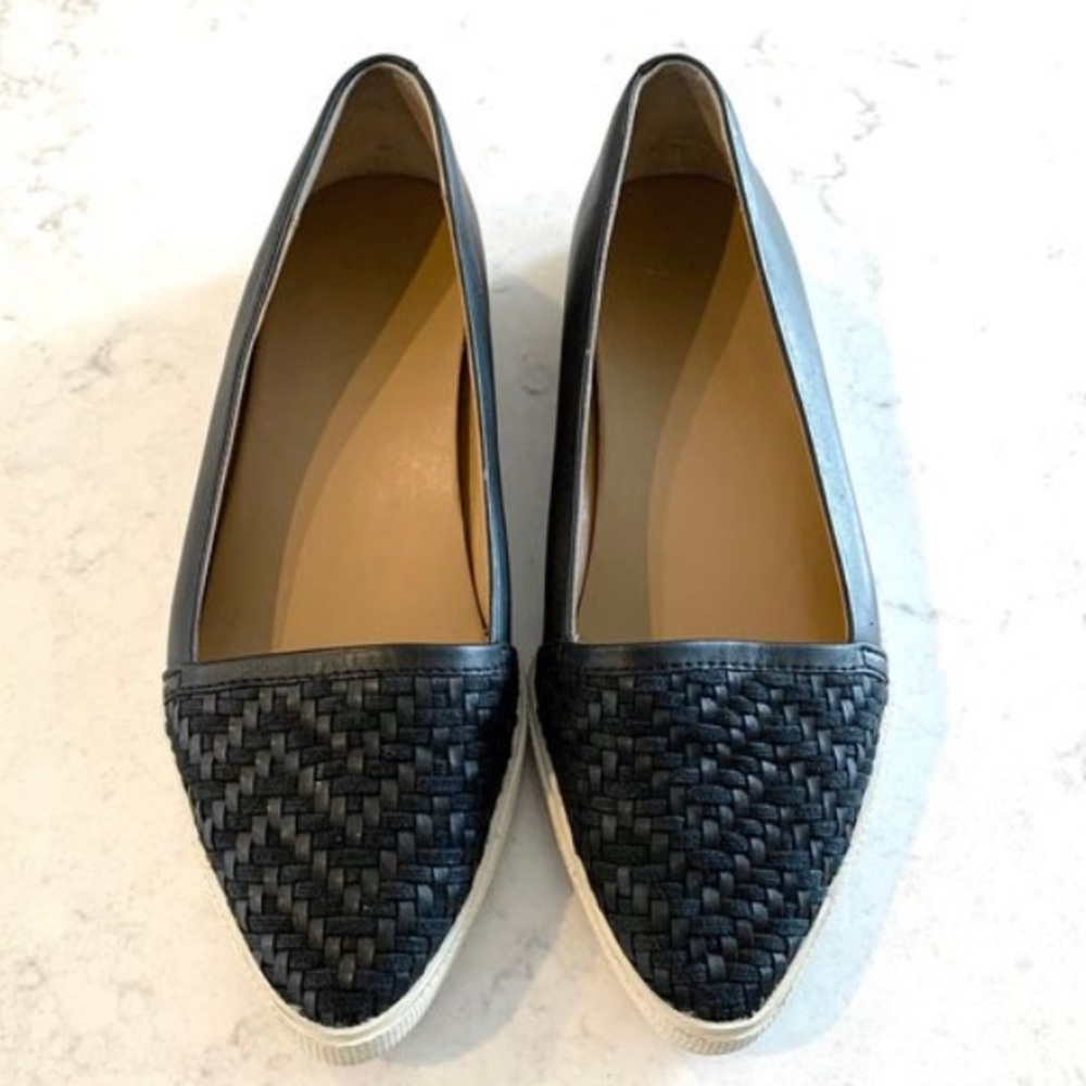 AERIN leather flats basket woven almond toe style